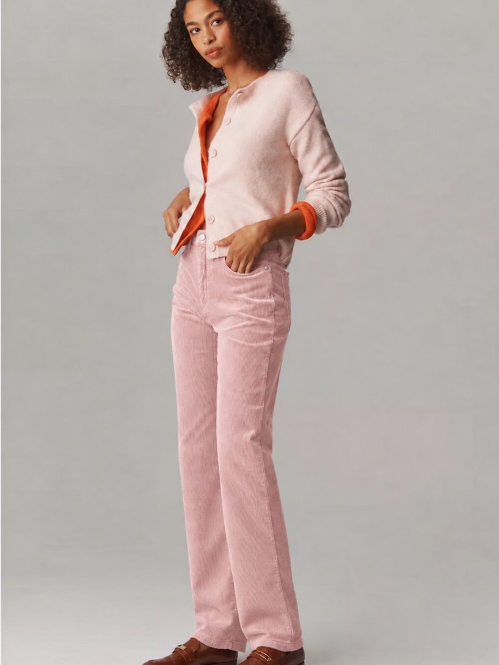 Pilcro Anthropologie Blush Pink Corduroy Straight Wide Leg Pant Size 32 - Picture 1 of 9
